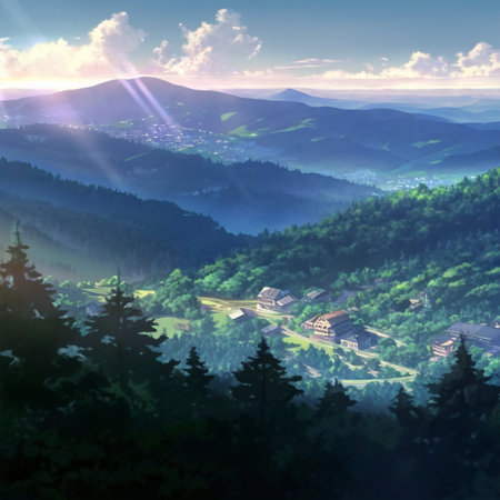 Sunny summer day in the mountains. High quality illustrationの写真素材