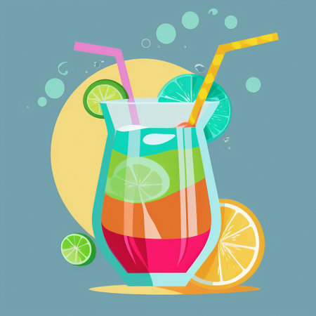 Graphic illustration of a summer cocktail. High quality illustrationの写真素材