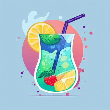 Graphic illustration of a summer cocktail. High quality illustrationの写真素材