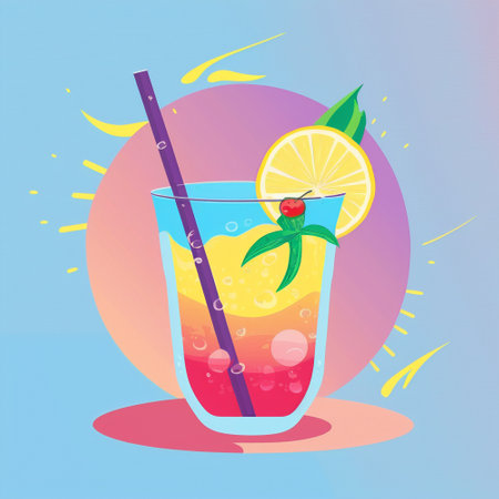Graphic illustration of a summer cocktail. High quality illustrationの写真素材