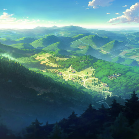 Sunny summer day in the mountains. High quality illustrationの写真素材