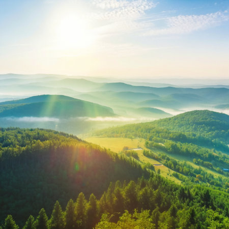 Sunny summer day in the mountains. High quality illustrationの写真素材