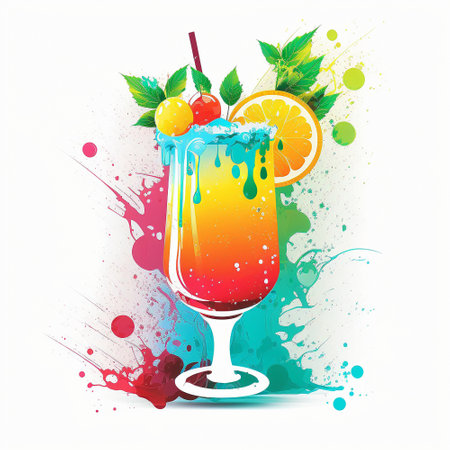 Graphic illustration of a summer cocktail. High quality illustrationの写真素材