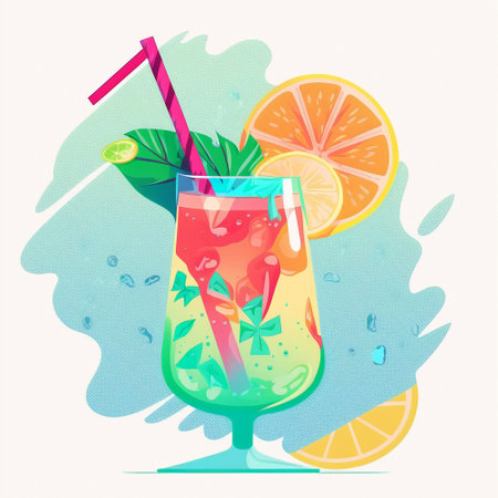 Graphic illustration of a summer cocktail. High quality illustrationの写真素材