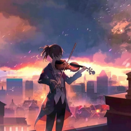 An anime-style violinist. High quality illustrationの写真素材