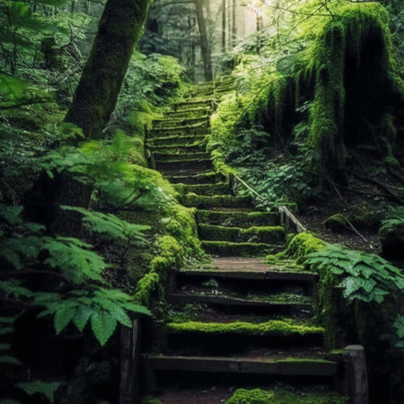 An old abandoned staircase in the forest. High quality illustrationの写真素材