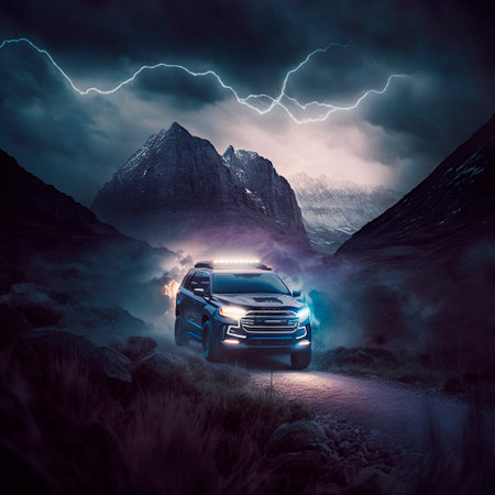 SUV rushes through the mountains. High quality illustrationの写真素材