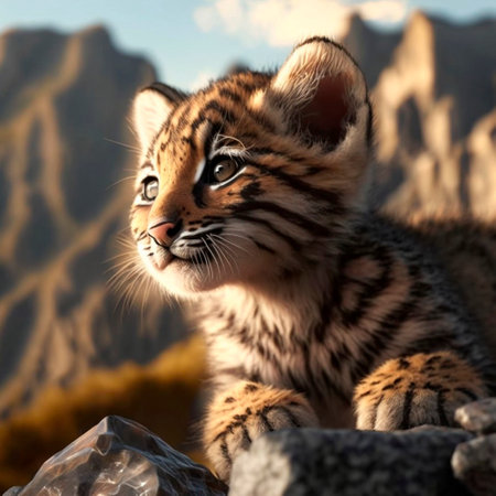 Little tiger cub in the mountains. High quality illustrationの写真素材