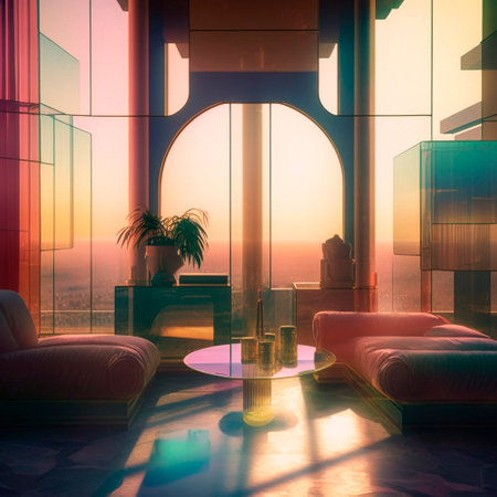 clear glass designer living room. High quality illustrationの写真素材