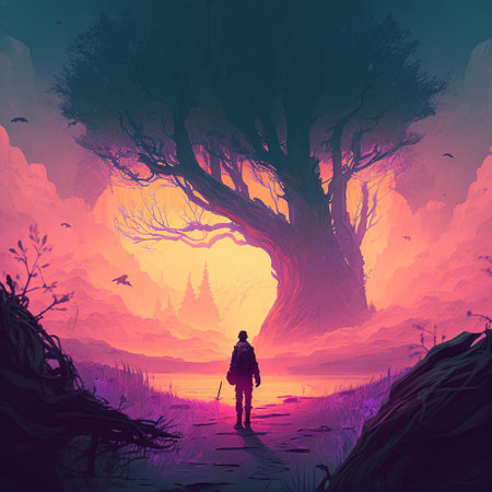 Man in unity with nature. High quality illustrationの写真素材