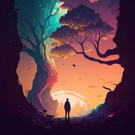 Man in unity with nature. High quality illustrationの写真素材