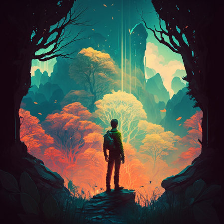 Man in unity with nature. High quality illustrationの写真素材