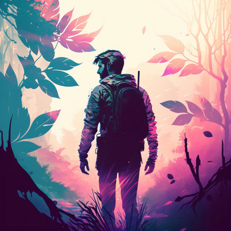 Man in unity with nature. High quality illustrationの写真素材