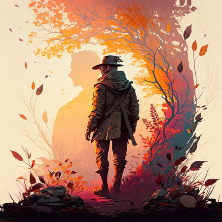 Man in unity with nature. High quality illustrationの写真素材