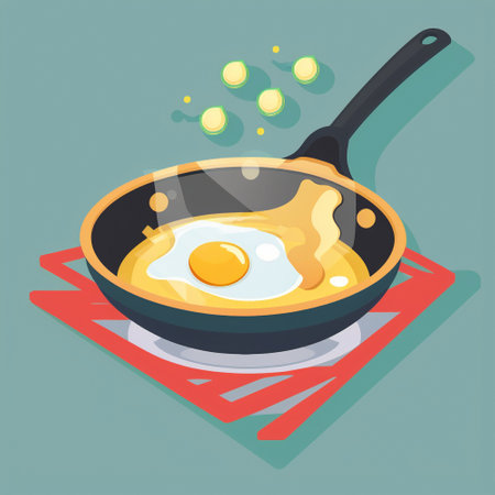 Graphic image of fried eggs in a frying pan. High quality illustrationの写真素材