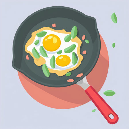 Graphic image of fried eggs in a frying pan. High quality illustrationの写真素材