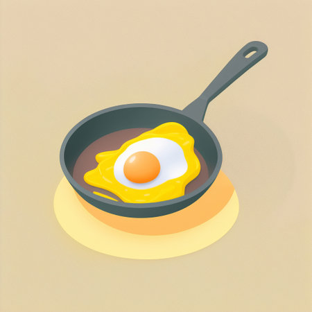 Graphic image of fried eggs in a frying pan. High quality illustrationの写真素材