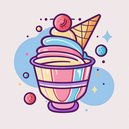 Colorful illustration of ice cream. High quality illustrationの素材
