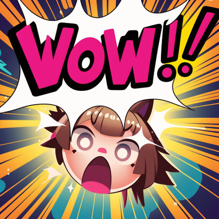 Cartoon sign of burst clouds with the world WOW in Anime style. High quality illustrationの写真素材