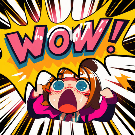 Cartoon sign of burst clouds with the world WOW in Anime style. High quality illustrationの写真素材