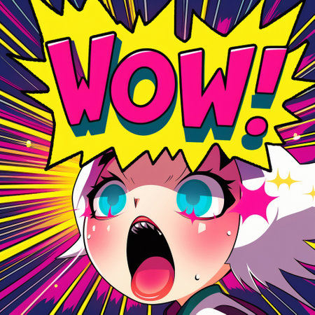 Cartoon sign of burst clouds with the world WOW in Anime style. High quality illustrationの写真素材