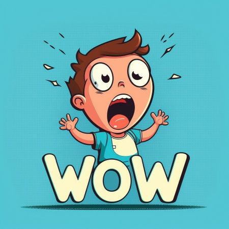 Cartoon character is surprised and says the word Wow. High quality illustrationの写真素材
