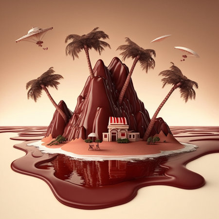 chocolate milk island with cream and popcorn. high quality illustrationの素材