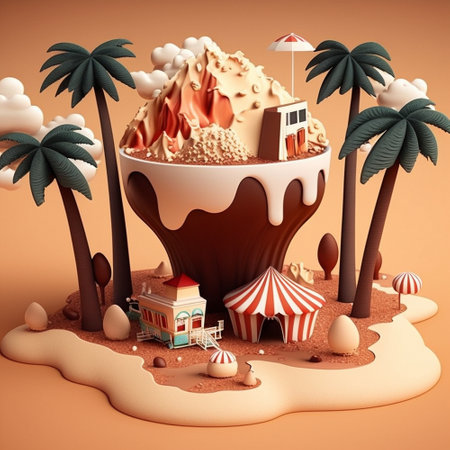 Sandcastle in the form of a cup with ice cream. 3d illustrationの素材
