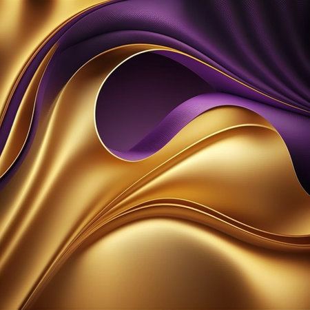 Golden and purple wavy background. 3d rendering, 3d illustration.の素材