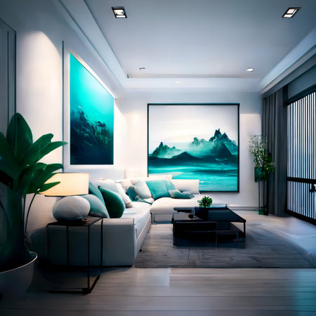 Interior of modern living room. 3D rendering and illustration.の素材