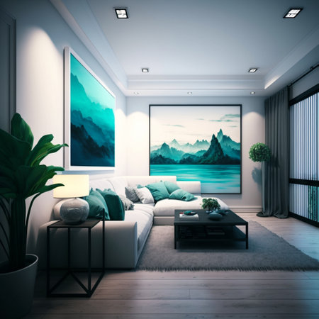 Modern bright interiors. 3d rendered illustrationの素材