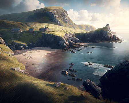 Beautiful seascape of Faroe Islands. panoramic image.の素材