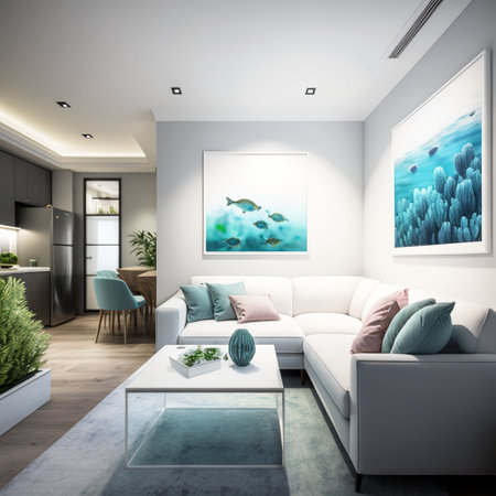 Interior of modern living room with white sofa 3D rendering imageの素材