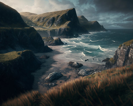 Beautiful landscape image of the cliffs on the Isle of Skye in Scotlandの素材