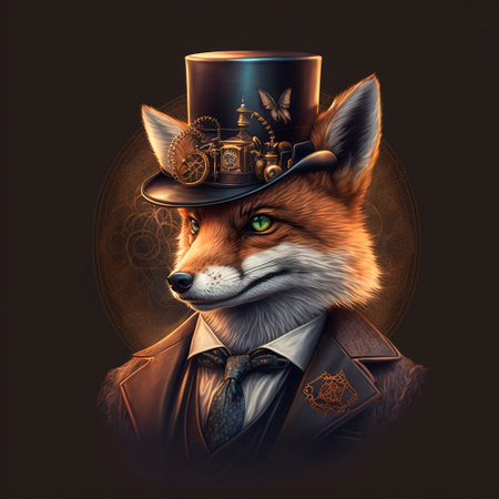 Fox gentleman in a beautiful hat.Steampunk style. high quality illustrationの素材