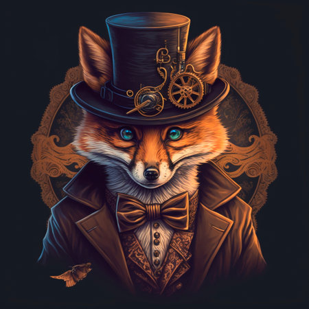 Fox gentleman in a beautiful hat.Steampunk style. high quality illustrationの素材