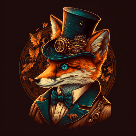 Fox gentleman in a beautiful hat.Steampunk style. high quality illustrationの素材