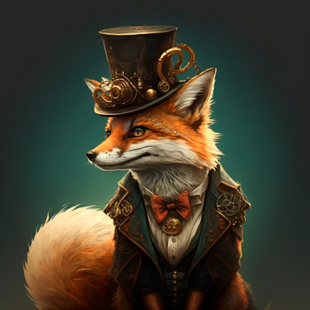 Fox gentleman in a beautiful hat.Steampunk style. high quality illustrationの素材