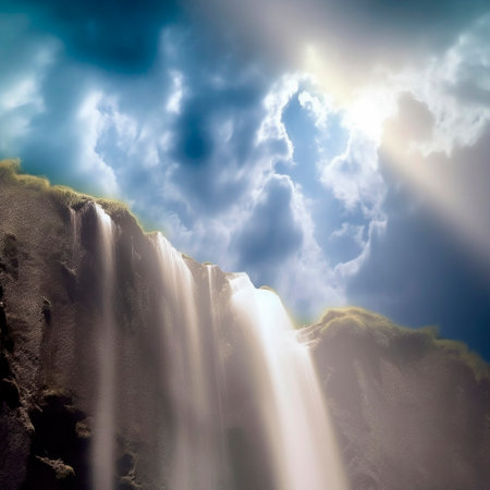 beautiful sky waterfall with bright light. High quality illustrationの写真素材