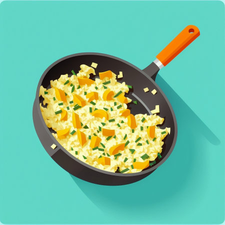 Graphic image of cooking food in a frying pan. high quality illustrationの素材