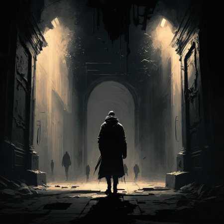 A lonely figure of a man in a God-forsaken place. high quality illustrationの素材