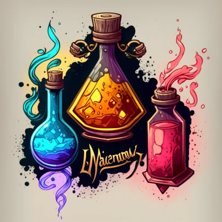 bottles with magic potions. high quality illustrationの素材
