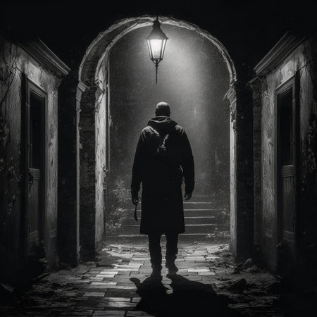 A lonely figure of a man in a God-forsaken place. high quality illustrationの素材