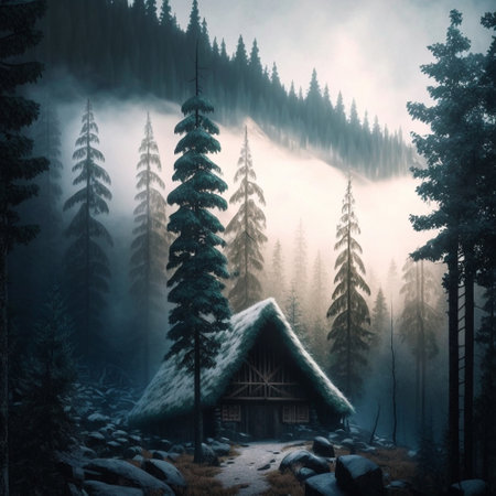 Viking hut in the snowy forest. high quality illustrationの素材