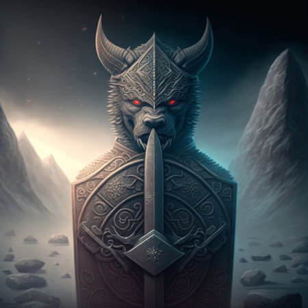 Mysterious stone monument in the mountains in the form of a wolf. high quality illustrationの素材