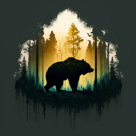 Silhouette of a bear with the image of a forest. high quality illustrationの素材