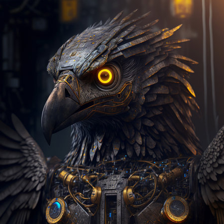 Realistic Cyborg Eagle with metal plates. high quality illustrationの素材