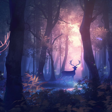 Colorful illustration of a deer in the forest. high quality illustrationの素材