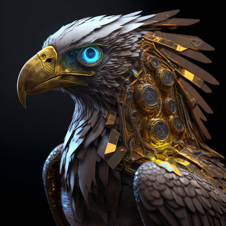 Realistic Cyborg Eagle with metal plates. high quality illustrationの素材