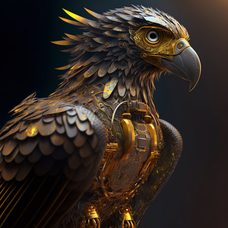 Realistic Cyborg Eagle with metal plates. high quality illustrationの素材